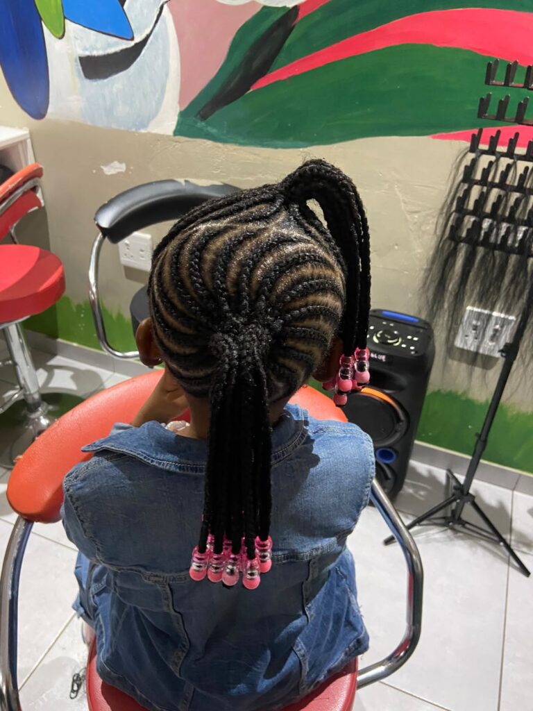 Kids braided hairstyle at Melza Kids Hair Salon, serving Johannesburg families